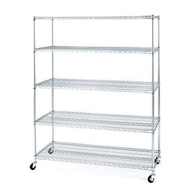 Medical Storage Stainless Steel Mobile Shelving / Rolling Wire Storage Racks 5 Tire