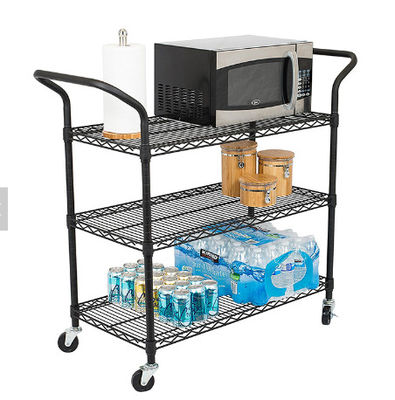 Custom Size Wire Utility Cart With Wheels / 3 Shelf Metal Utility Cart