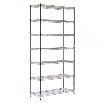 Free Standing 7 Tiers Chrome Adjustable Wire Shelving Units 18 Inch Deep Wire Shelving
