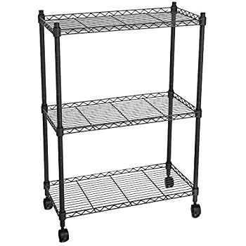 3 Tier Home Storage Organizer Black Home Wire Shelving Unit On Wheels Adjustable