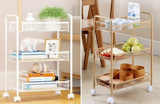 Golden Kitchen Basket Movable Cart Home Wire Shelving Mobile Simple Assembly