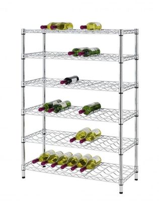 6 Layer Angled Shelf Unit Metal Wire Wine Rack Shelving 60 Bottles 18 Inches Wide