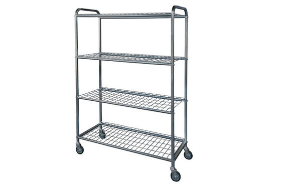 Vegetable Mobile Commercial Wire Shelving Storage Rack With 4 Shelf Baskets