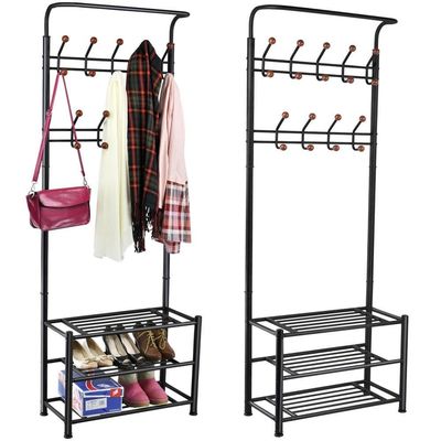 Black Coated Commercial Wire Shelving With Shoe Storage Bench 3 Shelves