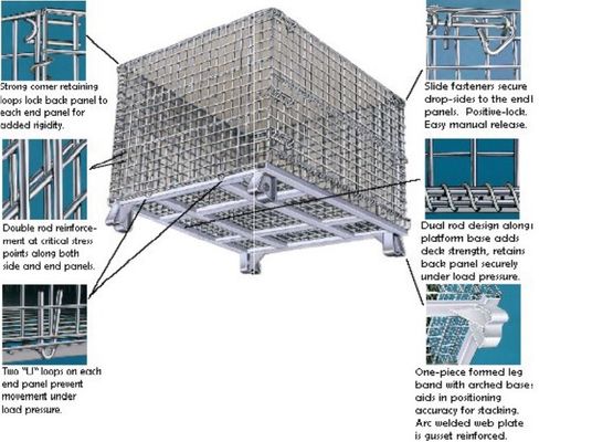 Stackable Heavy Load 1000kg Storage Wire Baskets For Bulk Materials