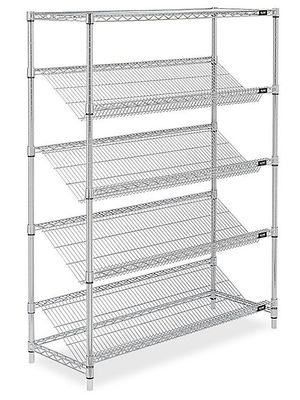 Unique Chrome Plated Steel Slanted Wire Shelving For Food Display