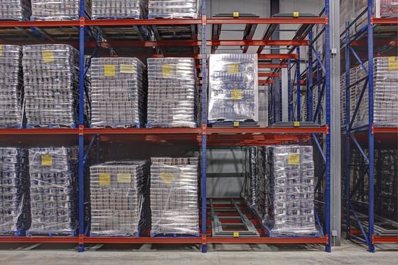 Large Heavy Duty Storage Racks / LIFO System Push Back Racking System Metal Material With Sliding Wheel