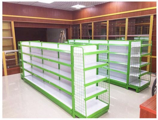 4 Layers In Green White Color C Store Display Rack / Wire Mesh Decking