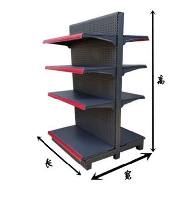 Steel Four Levels Grocery Store / Supermarket Display Racks Black Mix Red Color