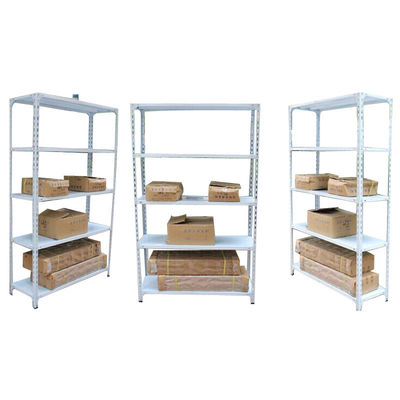White Wide Span Shelving , O Type Angle Metal Rivet Warehouse Shelving Racks