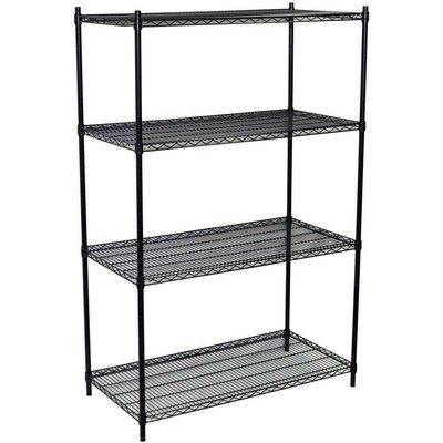 Four Tier Office Storage Steel Wire Shelving / Black Metal Freestanding Rack