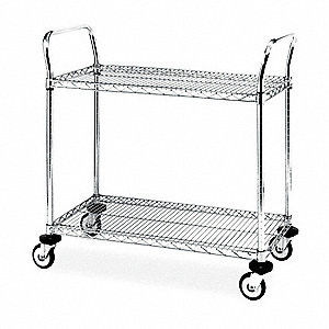 Restaurant Wire Utility  Cart , 2 - Layer Wire Mesh Rolling Cart 30"W X 14"D X 38"H