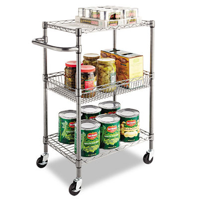 3 - Tier Wire Rolling Cart / Food Chrome Steel Utility Cart 24"W X 14"D X 36"H