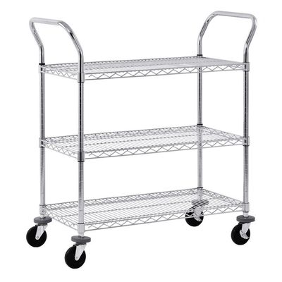 Adjustable Wire Shelf Cart With Pull Handle Restaurant 36" W X 14" D X 38" H
