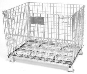 Big Collapsible Wire Container With Castors , U Shape Foot Stackable Metal Baskets