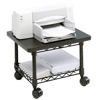 2 Layers Black Epoxy Coating Mobile Office Table / Small  Storage Shelving Units