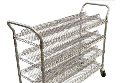 Four Tier  Industrial Wire Shelving / Silver Steel Antistatic Warehouse Trolley