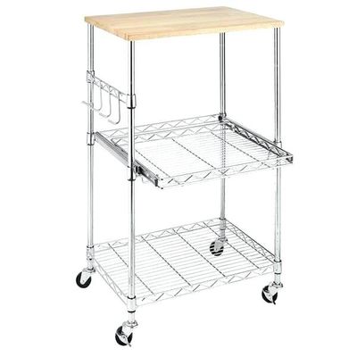 Kitchen Tableware Storage 3-Layer Chrome Pull out Shelving Cart