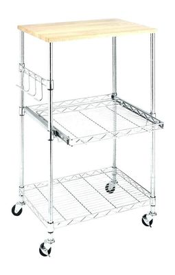 Kitchen Tableware Storage 3-Layer Chrome Pull out Shelving Cart