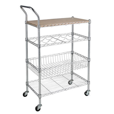 Kitchen Furniture Wooden Top Metal Multi-Layer Functionality Storage Wire Cart