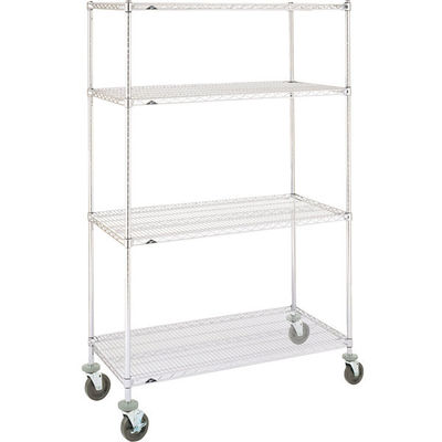 Standard Size 4 Layer Mobile Chrome Wire Shelving For Everyday Essentials