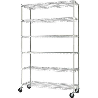 6 Tier Stainless Steel Rack For Dorms Storage / Mobile Wire Shelving Cart