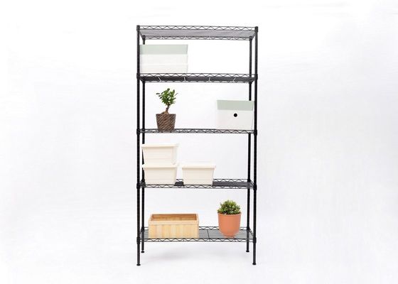 Black Color 5 Tier Adjustable Home Wire Shelving / Chrome Kitchen Storage Racks
