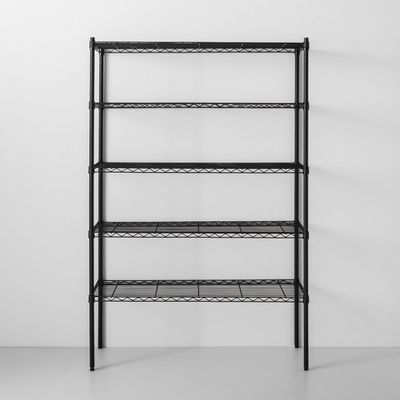 Black Color 5 Tier Adjustable Home Wire Shelving / Chrome Kitchen Storage Racks