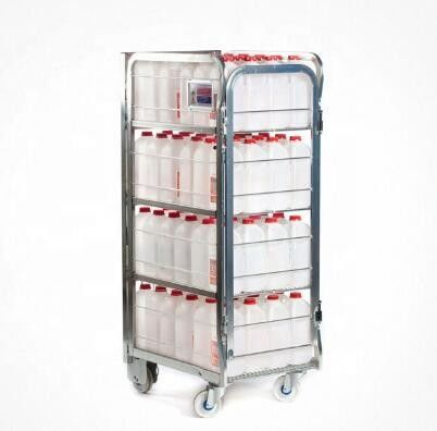Supermarket Steel Milk Roll Cage Container Four Layers With Movable Shelf