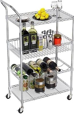 Removable Tray 4 Tier Security Wire Rolling Cart For Restaurant Food Service