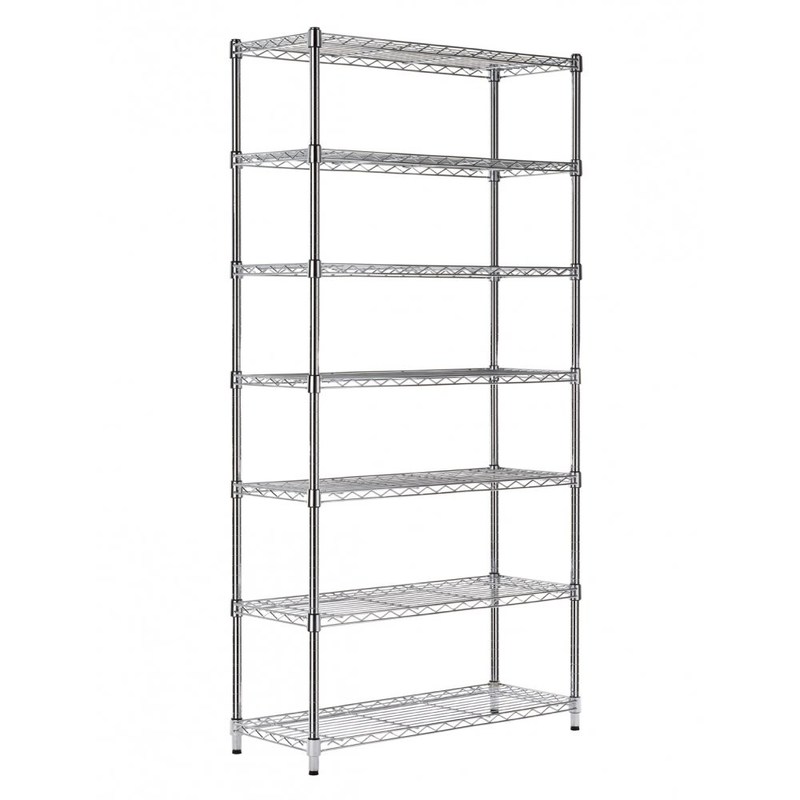 7 Tiers Industrial Chrome Plated Stackable Wire Shelving Units , 14 Inch Deep Wire Shelving
