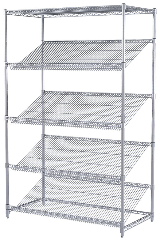 Unique Chrome Plated Steel Slanted Wire Shelving For Food Display