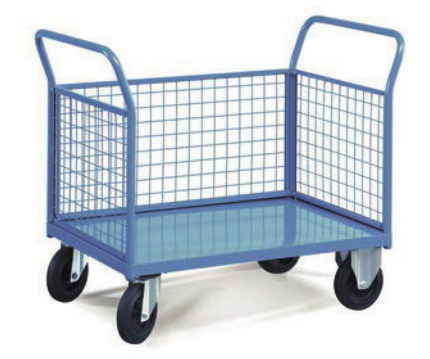 Two Handles 3 Mesh Sides Food Store Trolley For Industrial Warehouse