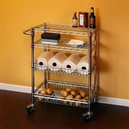 Restaurant Food Storage Shelves Utility Transport Steel Cart Zinc Surface Finish