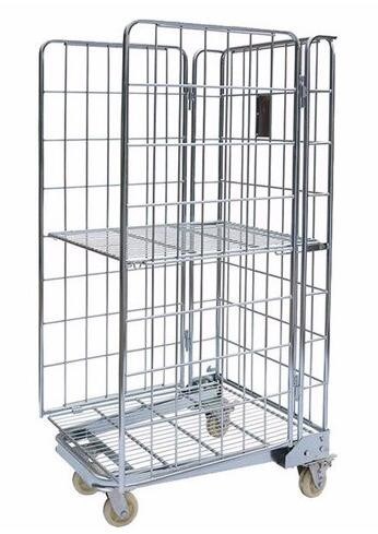 Galvanized Metal Stock Roll Cage Trolley Demountable Space Saving