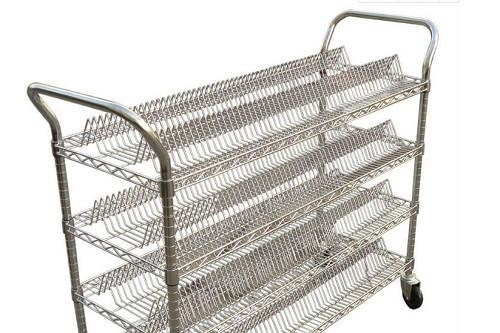 Four Tier  Industrial Wire Shelving / Silver Steel Antistatic Warehouse Trolley